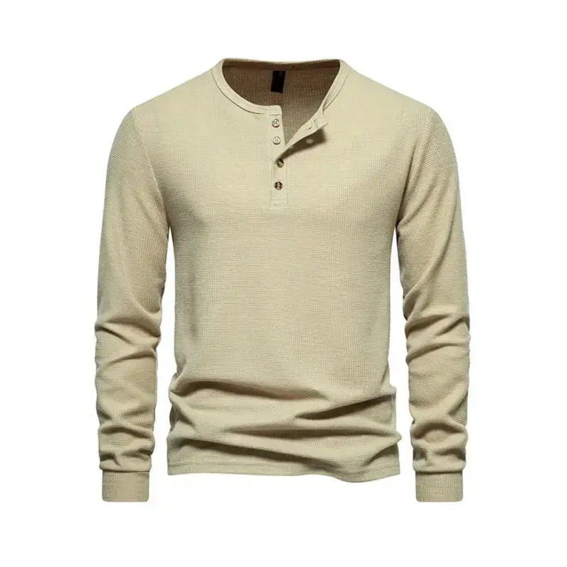 Men's four button waffle henley neck long sleeve t-shirt Nexellus