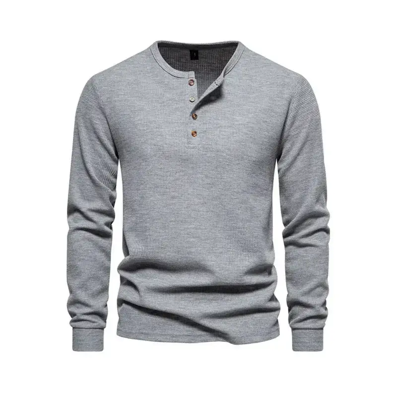 Men's four button waffle henley neck long sleeve t-shirt Nexellus