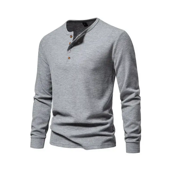 Men's four button waffle henley neck long sleeve t-shirt Nexellus