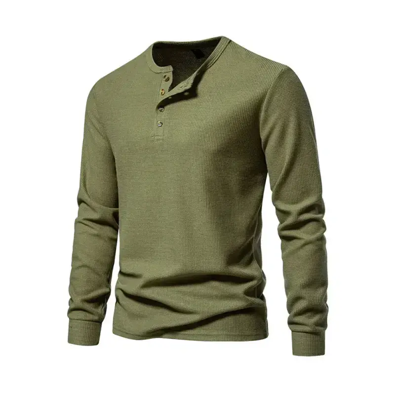 Men's four button waffle henley neck long sleeve t-shirt Nexellus