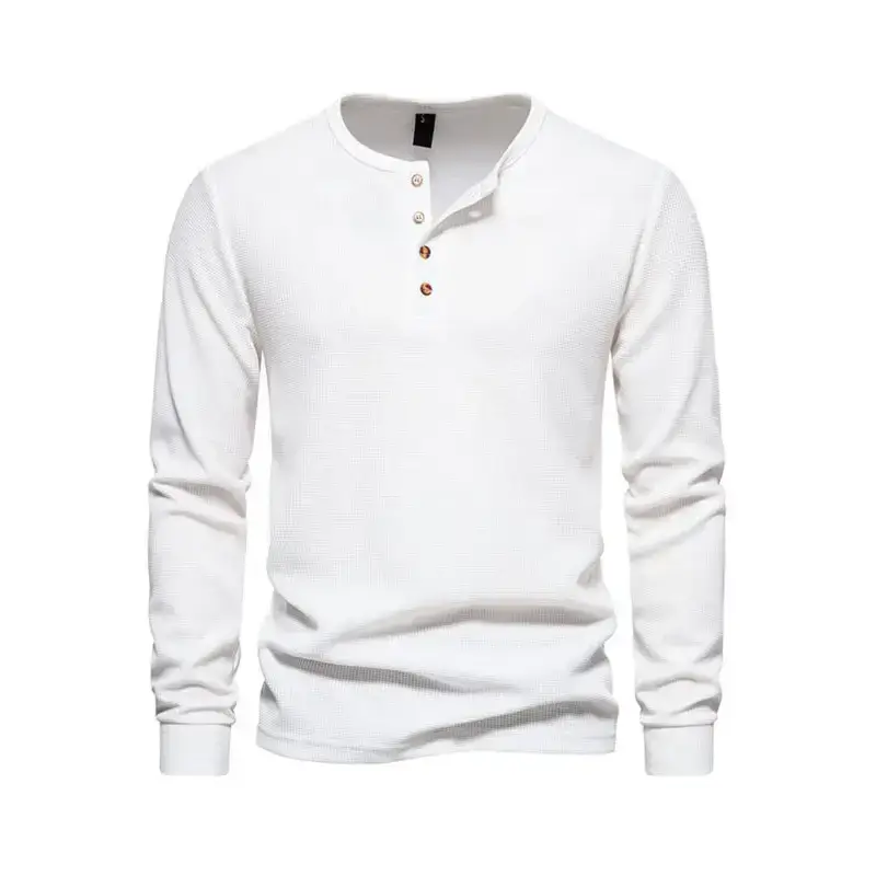 Men's four button waffle henley neck long sleeve t-shirt Nexellus