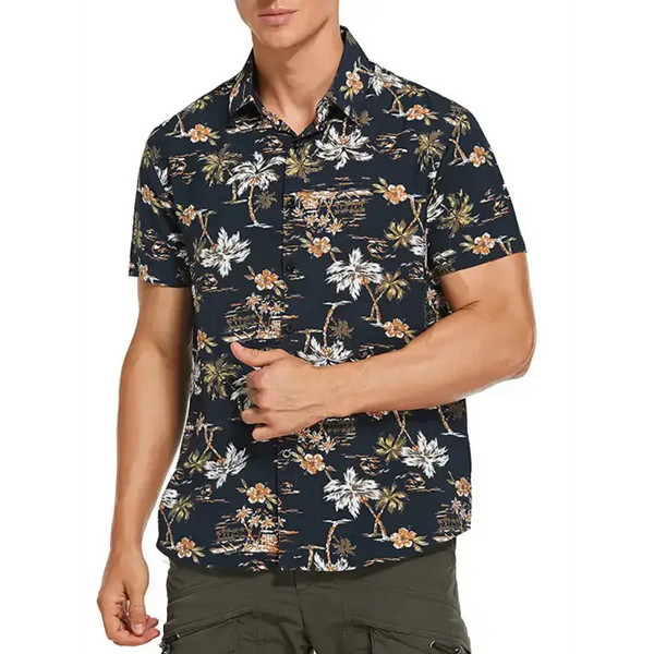 Men's hawaiian shirt short sleeves printed button down summer beach Nexellus