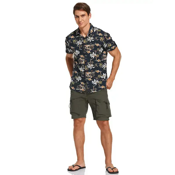 Men's hawaiian shirt short sleeves printed button down summer beach Nexellus