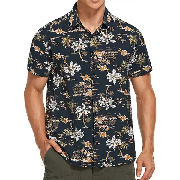 Men's hawaiian shirt short sleeves printed button down summer beach Nexellus