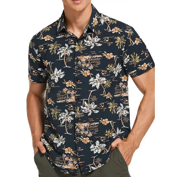 Men's hawaiian shirt short sleeves printed button down summer beach Nexellus