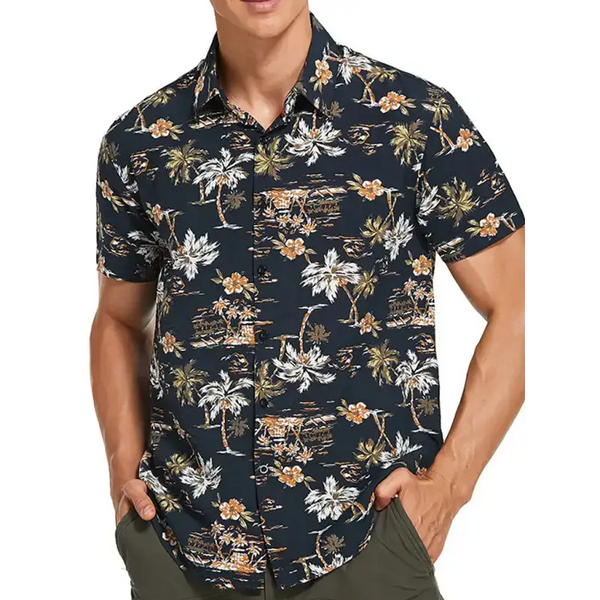 Men's hawaiian shirt short sleeves printed button down summer beach Nexellus