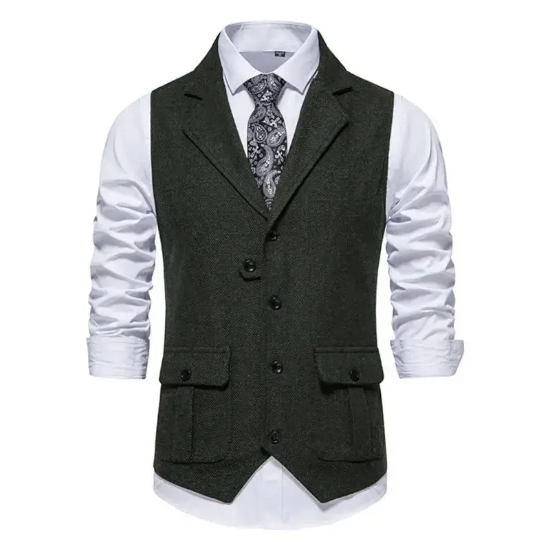 Men's herringbone tweed suit vest retro lapel vest Nexellus