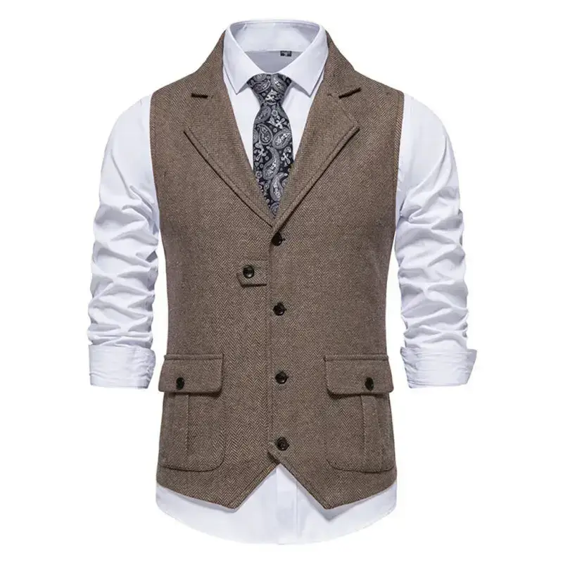 Men's herringbone tweed suit vest retro lapel vest Nexellus