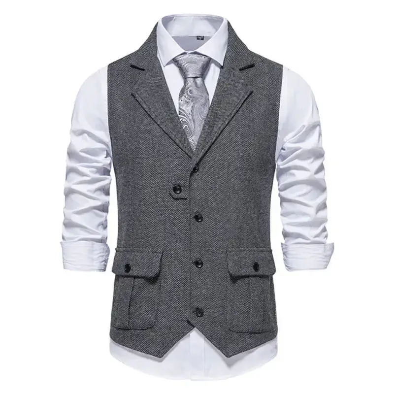 Men's herringbone tweed suit vest retro lapel vest Nexellus