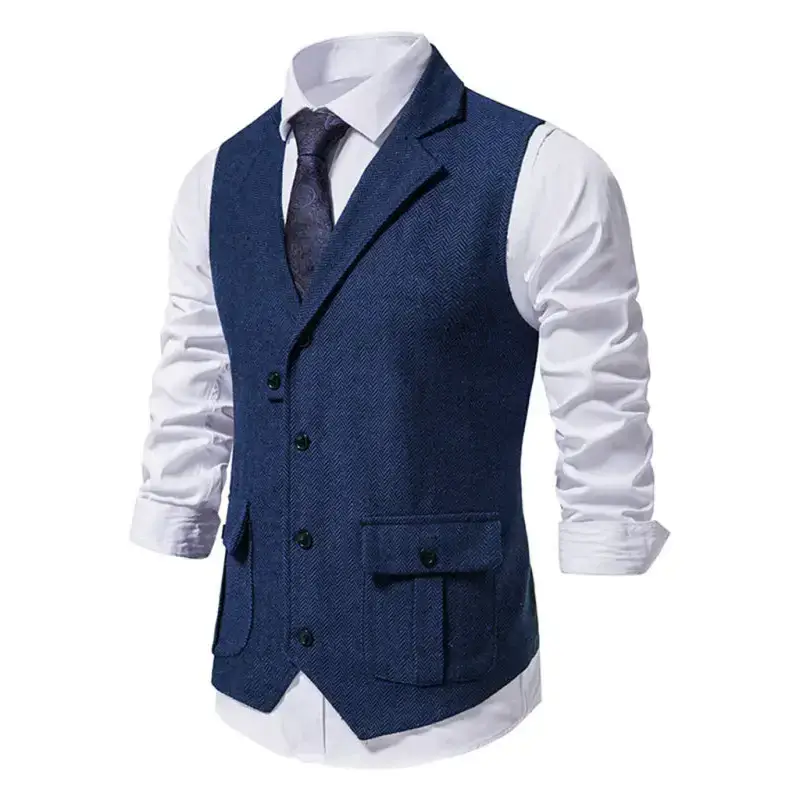 Men's herringbone tweed suit vest retro lapel vest Nexellus