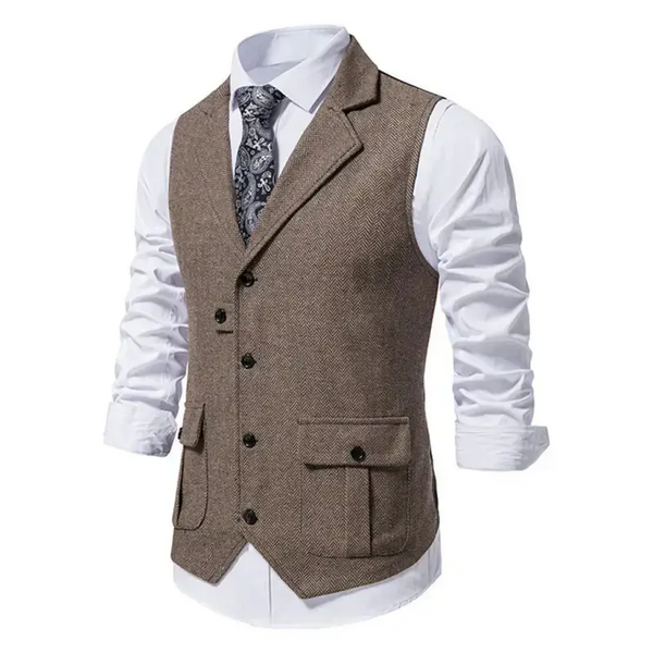 Men's herringbone tweed suit vest retro lapel vest Nexellus