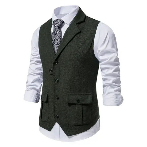 Men's herringbone tweed suit vest retro lapel vest Nexellus