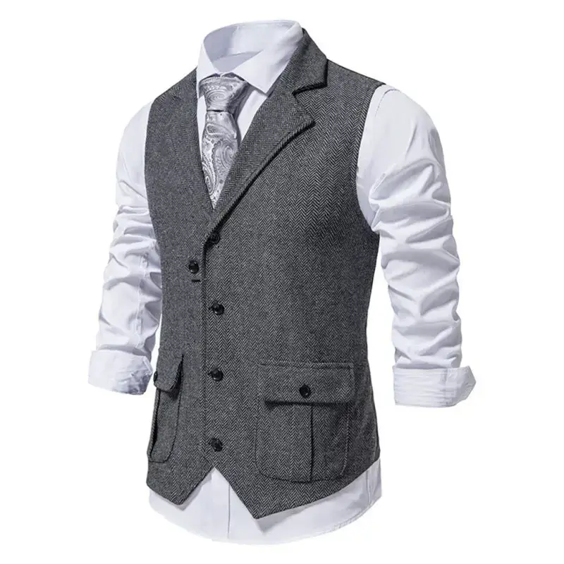 Men's herringbone tweed suit vest retro lapel vest Nexellus