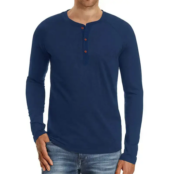 Men's knitted round neck button long sleeve t-shirt Nexellus