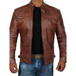 Men's leather jacket stand collar punk motorcycle leather slim fit Nexellus