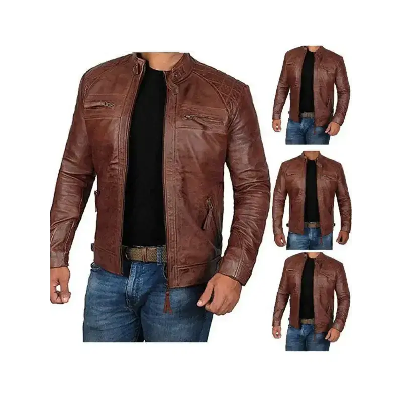 Men's leather jacket stand collar punk motorcycle leather slim fit Nexellus