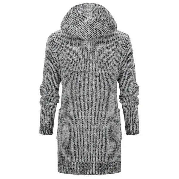 Men's mid length hooded knit cardigan horn buckle hooded long sweater Nexellus