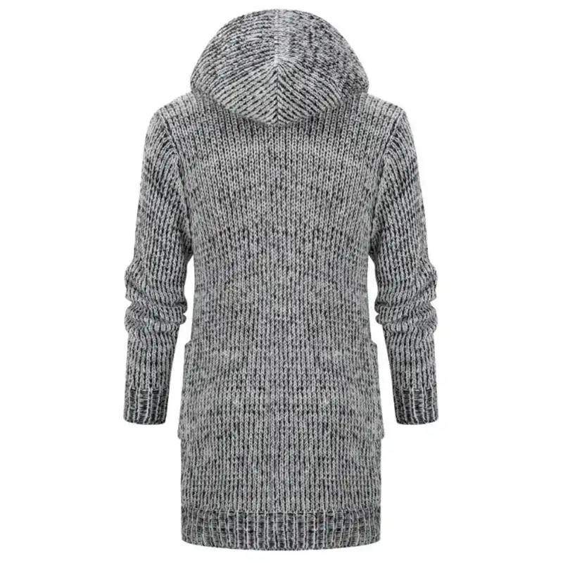 Men's mid length hooded knit cardigan horn buckle hooded long sweater Nexellus