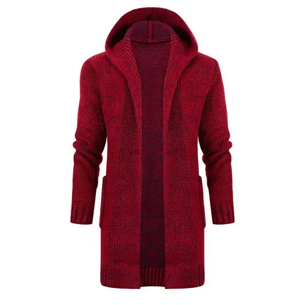 Men's mid length hooded knit cardigan horn buckle hooded long sweater Nexellus