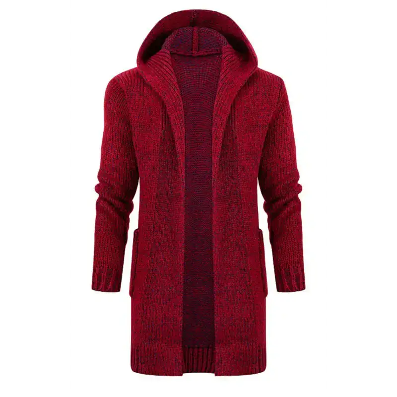 Men's mid length hooded knit cardigan horn buckle hooded long sweater Nexellus