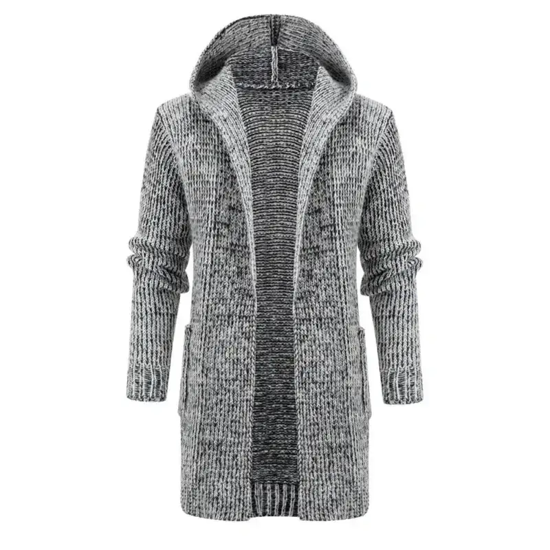 Men's mid length hooded knit cardigan horn buckle hooded long sweater Nexellus