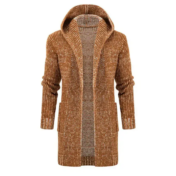 Men's mid length hooded knit cardigan horn buckle hooded long sweater Nexellus