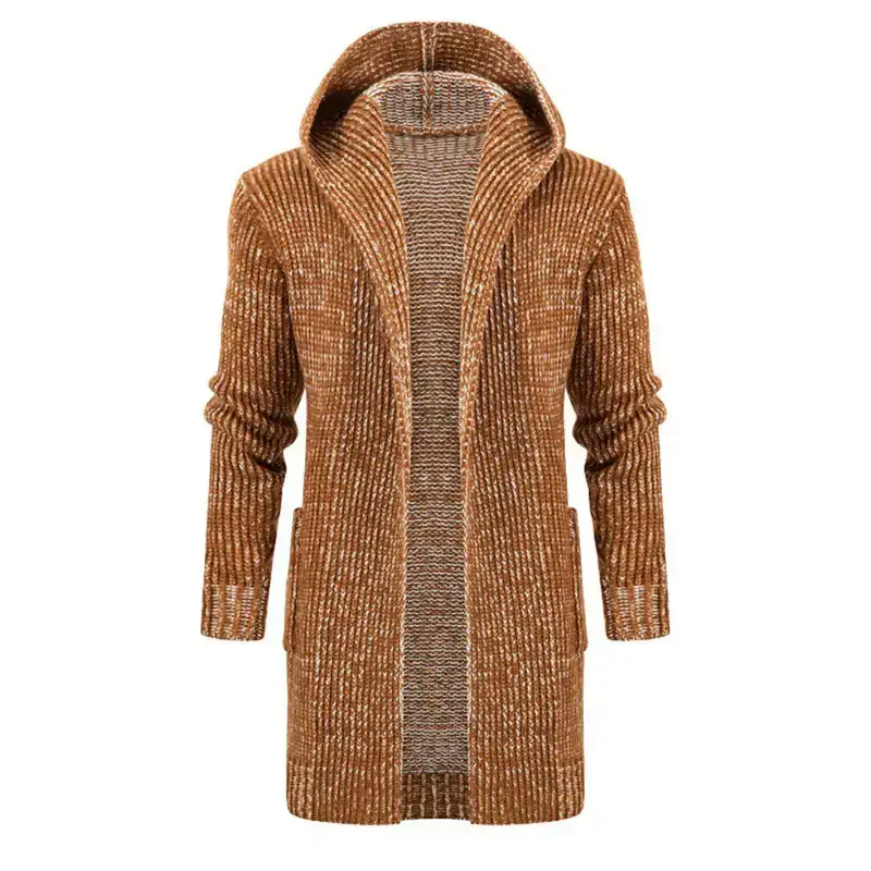 Men's mid length hooded knit cardigan horn buckle hooded long sweater Nexellus