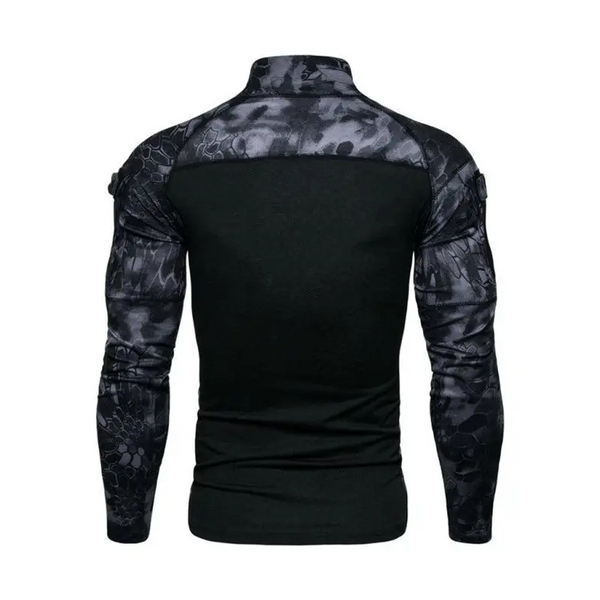 Men's Military Field Outdoor Elastic Fitness Camouflage Long Sleeve Zipper Pocket T-Shirt Nexellus