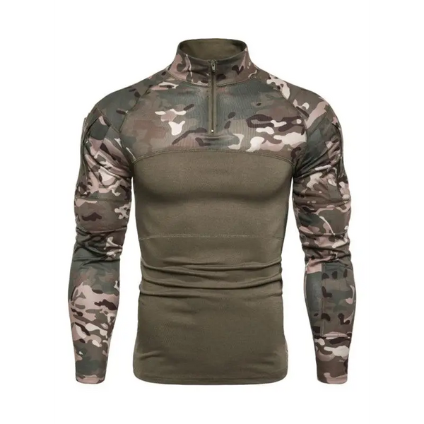 Men's Military Field Outdoor Elastic Fitness Camouflage Long Sleeve Zipper Pocket T-Shirt Nexellus