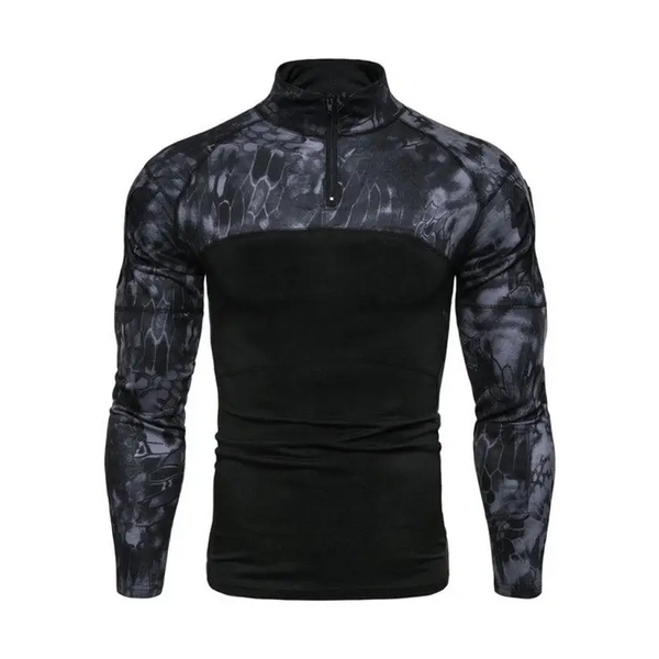 Men's Military Field Outdoor Elastic Fitness Camouflage Long Sleeve Zipper Pocket T-Shirt Nexellus