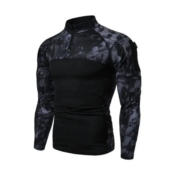 Men's Military Field Outdoor Elastic Fitness Camouflage Long Sleeve Zipper Pocket T-Shirt Nexellus