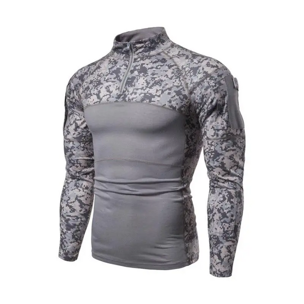 Men's Military Field Outdoor Elastic Fitness Camouflage Long Sleeve Zipper Pocket T-Shirt Nexellus