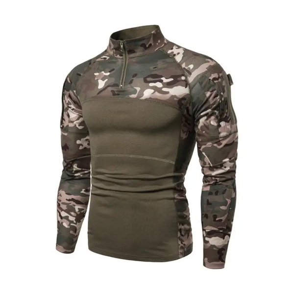 Men's Military Field Outdoor Elastic Fitness Camouflage Long Sleeve Zipper Pocket T-Shirt Nexellus