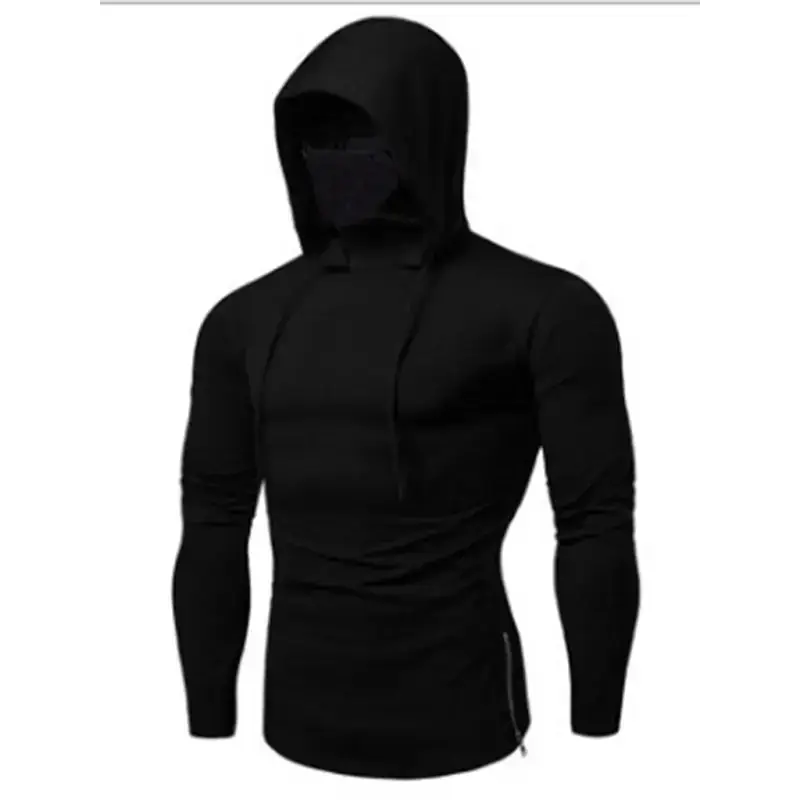 Men's new fitness cycling solid color elastic mask hooded pullover Nexellus