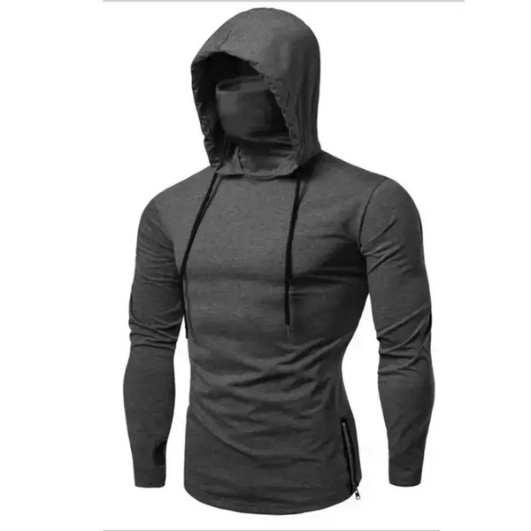 Men's new fitness cycling solid color elastic mask hooded pullover Nexellus