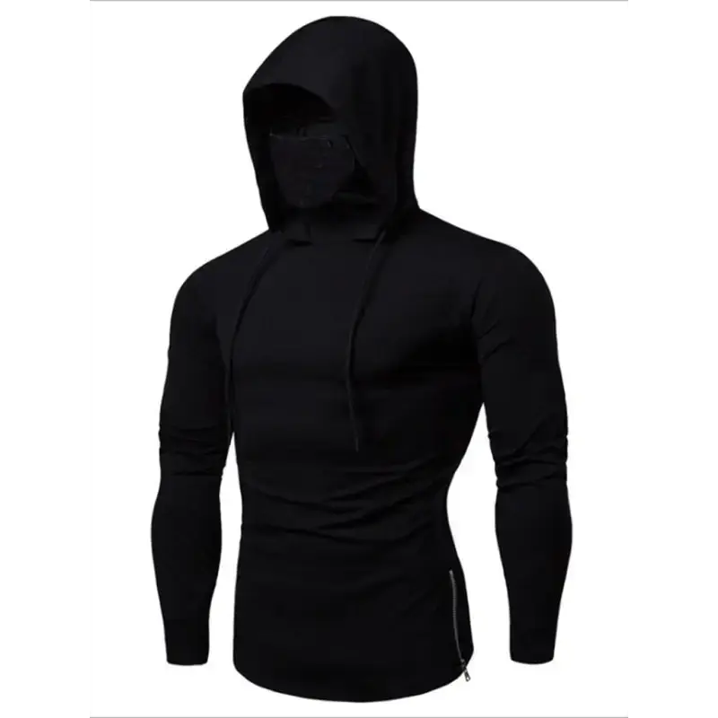 Men's new fitness cycling solid color elastic mask hooded pullover Nexellus