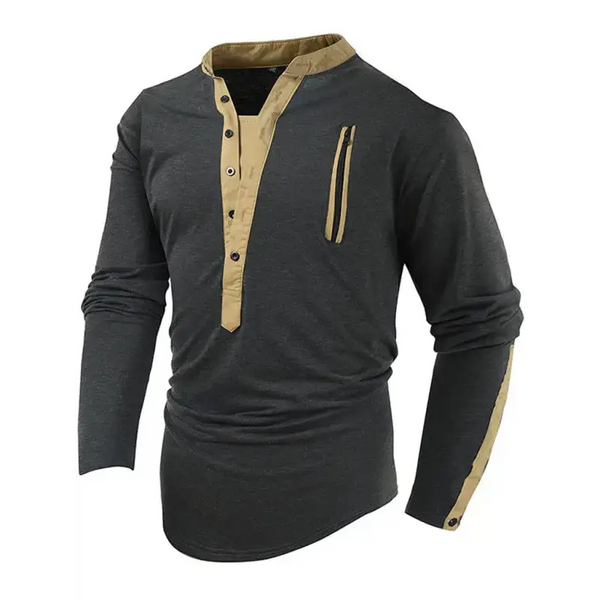 Men's new outdoor tactical zipper colorblock henley collar long sleeve Nexellus