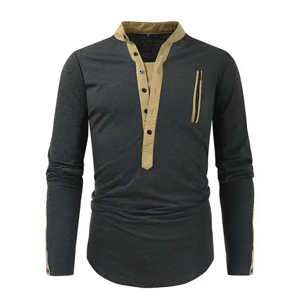 Men's new outdoor tactical zipper colorblock henley collar long sleeve Nexellus