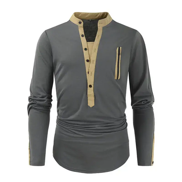 Men's new outdoor tactical zipper colorblock henley collar long sleeve Nexellus