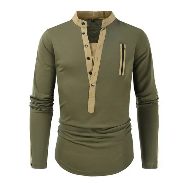 Men's new outdoor tactical zipper colorblock henley collar long sleeve Nexellus