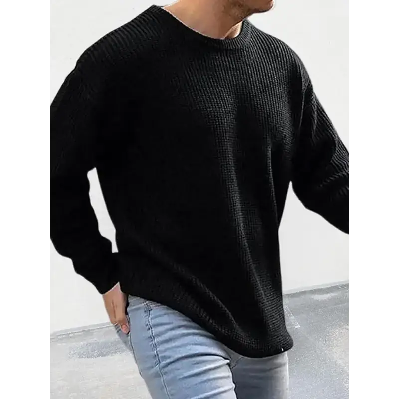 Men's new solid color round neck long sleeve pullover sweater Nexellus