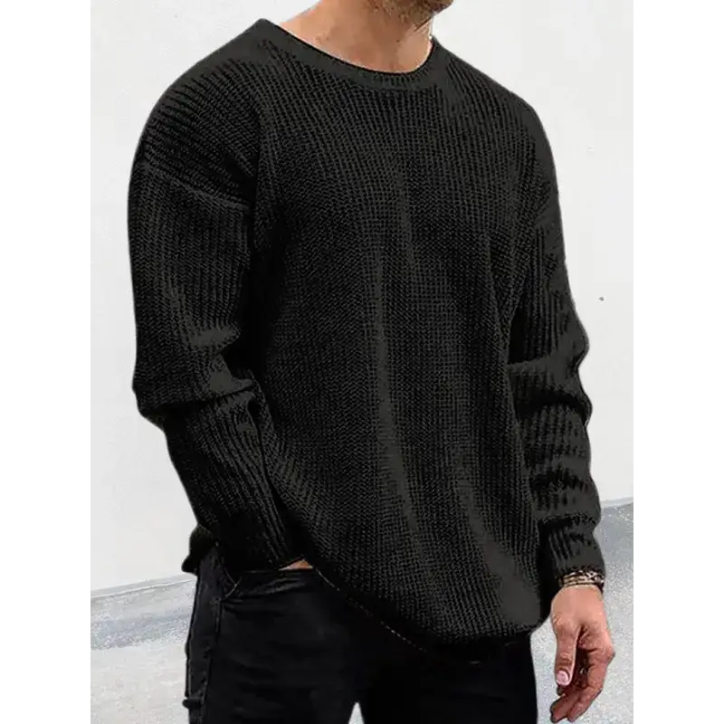 Men's new solid color round neck long sleeve pullover sweater Nexellus