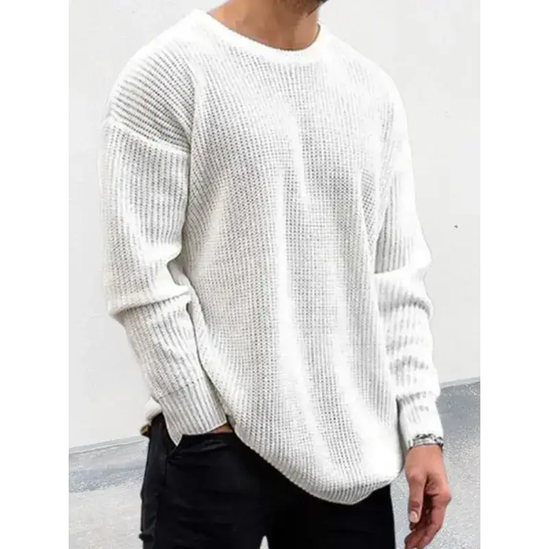 Men's new solid color round neck long sleeve pullover sweater Nexellus