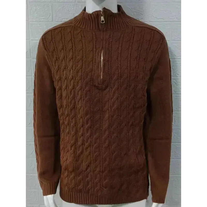 Men's new solid color zipper half turtleneck long sleeve sweater Nexellus