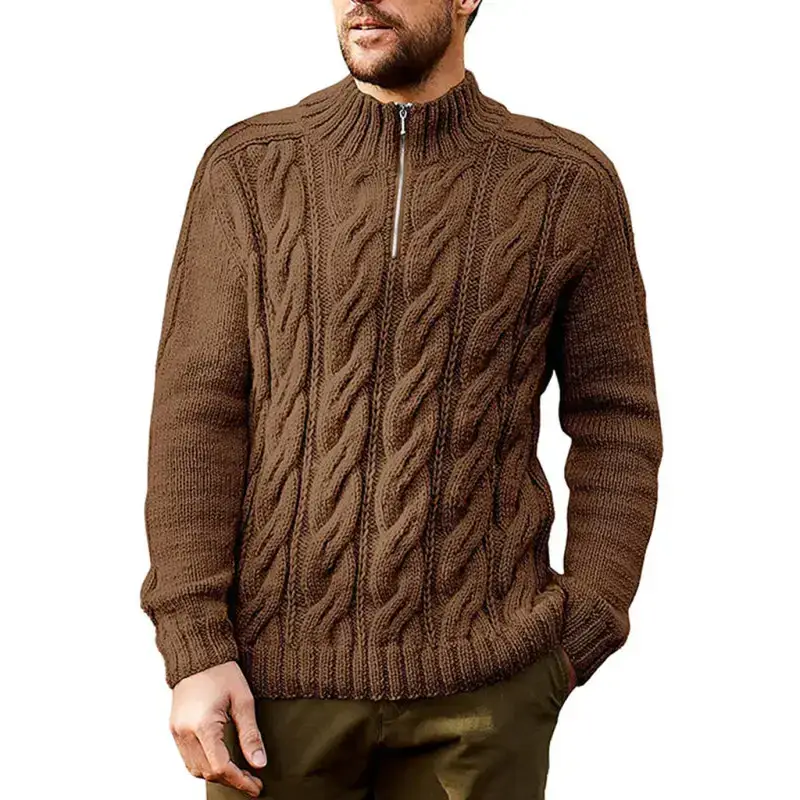 Men's new solid color zipper half turtleneck long sleeve sweater Nexellus