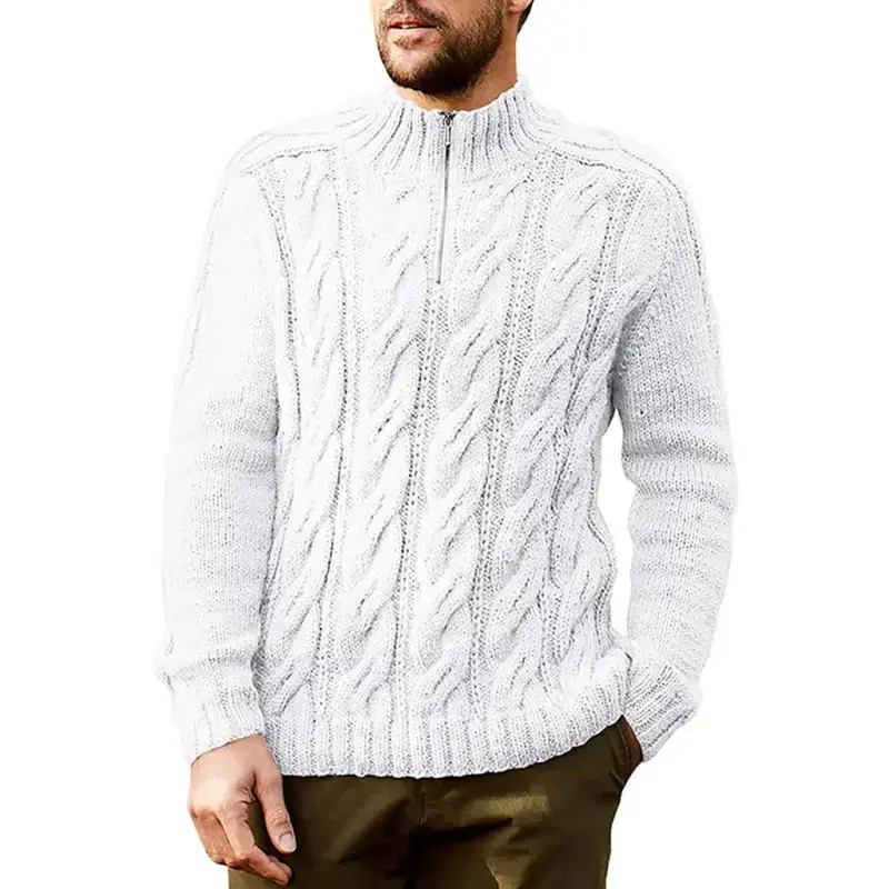 Men's new solid color zipper half turtleneck long sleeve sweater Nexellus