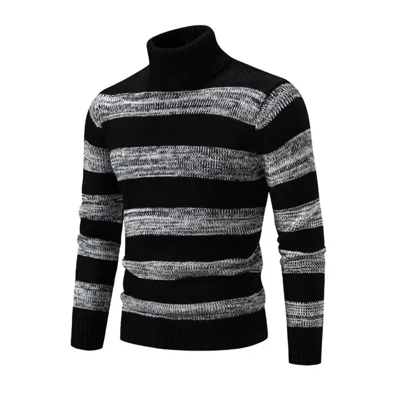 Men's new striped patchwork turtleneck slim fit sweater base layer Nexellus