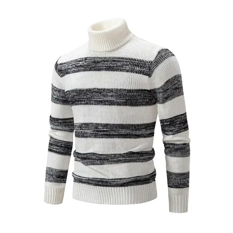 Men's new striped patchwork turtleneck slim fit sweater base layer Nexellus