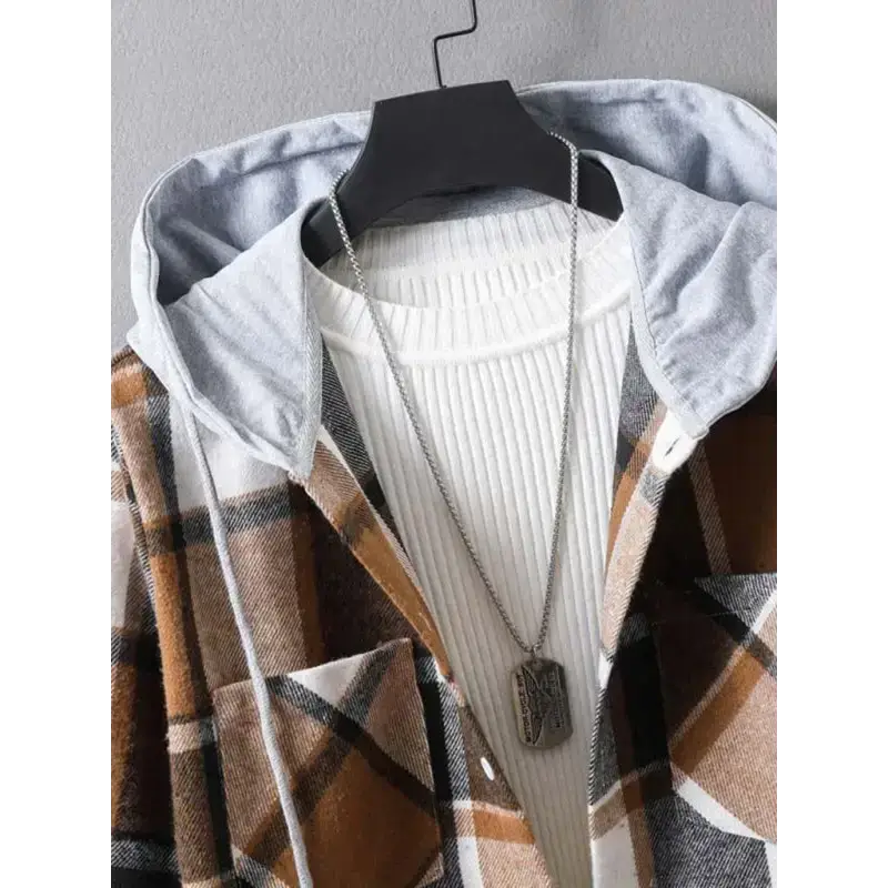 Men's plaid hooded casual jacket shirt coat Nexellus