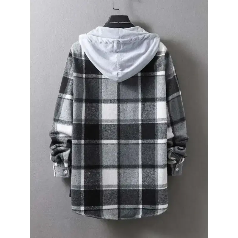 Men's plaid hooded casual jacket shirt coat Nexellus